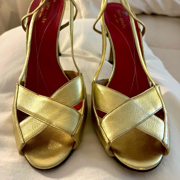 Kate Spade Gold Fabric comfortable strap heels. - Picture 1 of 7